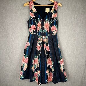 ModCloth Floral Sleeveless Dress M Cocktail Evening Holiday Party Pockets Pleats